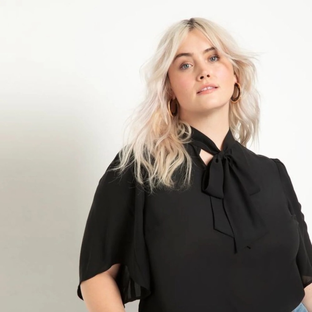 ELOQUII bow flutter sleeve blouse - black 16